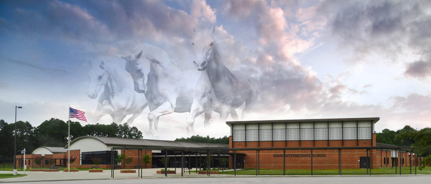 Irwin Intermediate Exterior Building Picture with Mustangs in the Clouds